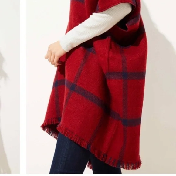LOFT Reversible Plaid Poncho - Picture 7 of 7